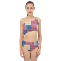 Model Mosaic Wallpaper Texture Spliced Up Two Piece Swimsuit