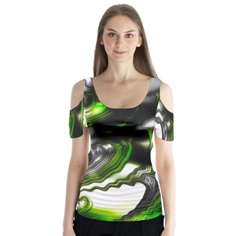 Fractal Green Trumpet Trump Butterfly Sleeve Cutout Tee  by Pakrebo