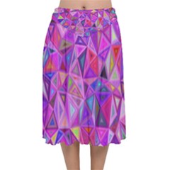 Pink Triangle Background Abstract Velvet Flared Midi Skirt