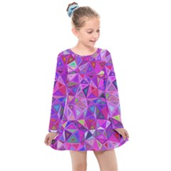 Pink Triangle Background Abstract Kids  Long Sleeve Dress by Pakrebo