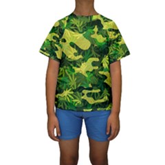 Marijuana Camouflage Cannabis Drug Kids  Short Sleeve Swimwear