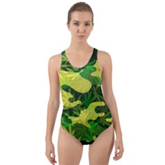 Marijuana Camouflage Cannabis Drug Cut-out Back One Piece Swimsuit by Pakrebo