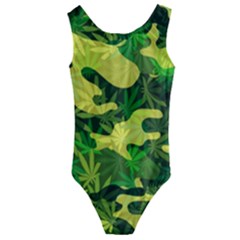 Marijuana Camouflage Cannabis Drug Kids  Cut-out Back One Piece Swimsuit by Pakrebo