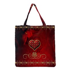 Wonderful Heart With Roses Grocery Tote Bag by FantasyWorld7