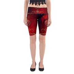 Wonderful Heart With Roses Yoga Cropped Leggings by FantasyWorld7