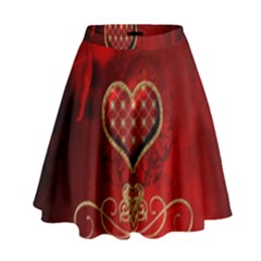 Wonderful Heart With Roses High Waist Skirt by FantasyWorld7