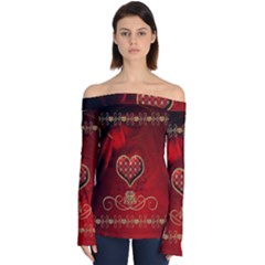 Wonderful Heart With Roses Off Shoulder Long Sleeve Top by FantasyWorld7