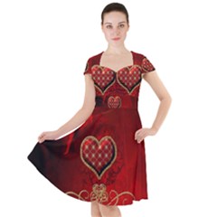 Wonderful Heart With Roses Cap Sleeve Midi Dress by FantasyWorld7