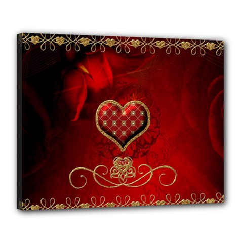 Wonderful Heart With Roses Canvas 20  X 16  (stretched) by FantasyWorld7