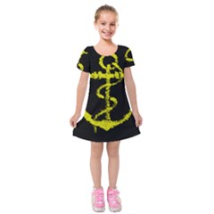 French Navy Golden Anchor Symbol Kids  Short Sleeve Velvet Dress