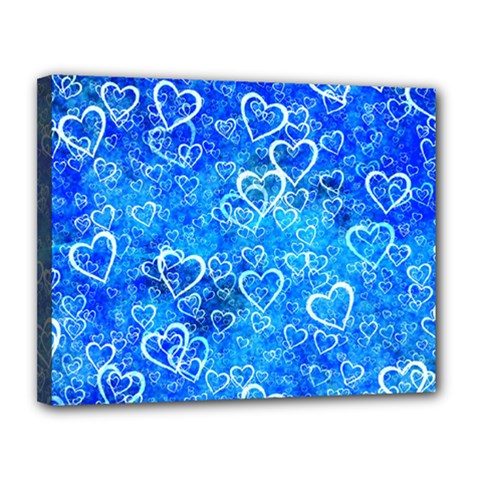 Valentine Heart Love Blue Canvas 14  X 11  (stretched)