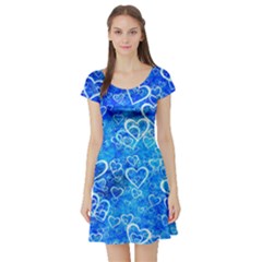 Valentine Heart Love Blue Short Sleeve Skater Dress