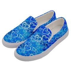 Valentine Heart Love Blue Men s Canvas Slip Ons by Mariart