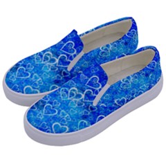 Valentine Heart Love Blue Kids  Canvas Slip Ons by Mariart