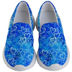 Valentine Heart Love Blue Kids  Lightweight Slip Ons by Mariart