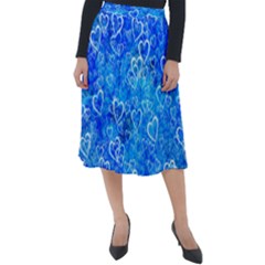 Valentine Heart Love Blue Classic Velour Midi Skirt 