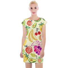 Seamless Pattern Fruit Cap Sleeve Bodycon Dress
