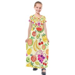 Seamless Pattern Fruit Kids  Short Sleeve Maxi Dress by Mariart