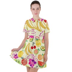 Seamless Pattern Fruit Short Sleeve Shoulder Cut Out Dress  by Mariart