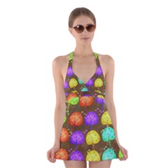 Textured Grunge Background Pattern Halter Dress Swimsuit 