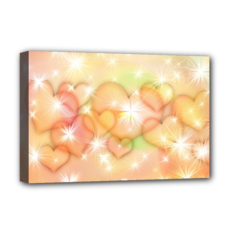 Valentine Heart Love Pink Deluxe Canvas 18  X 12  (stretched) by Mariart