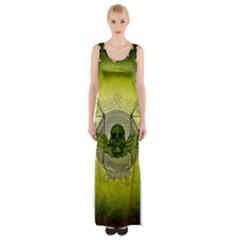 Awesome Creepy Skull With Wings Maxi Thigh Split Dress by FantasyWorld7