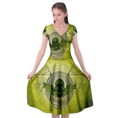 Awesome Creepy Skull With Wings Cap Sleeve Wrap Front Dress by FantasyWorld7