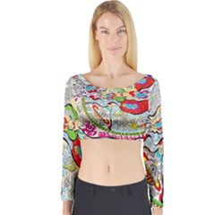 Supersonic Pyramid Protector Angels Long Sleeve Crop Top by chellerayartisans