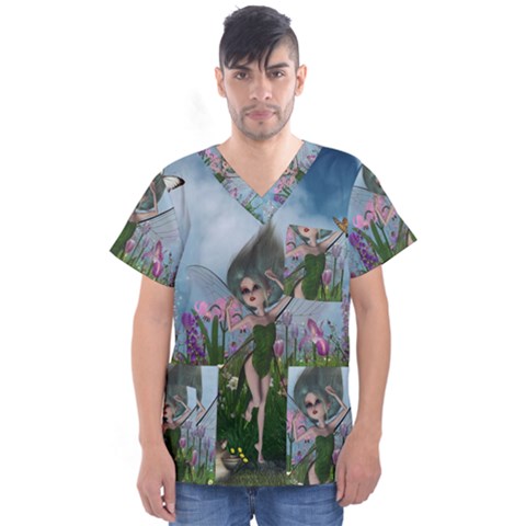 Cute Little Fairy Men s V-neck Scrub Top by FantasyWorld7