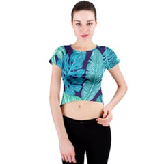 Tropical Greens Leaves Banana Crew Neck Crop Top by Mariart
