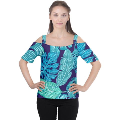 Tropical Greens Leaves Banana Cutout Shoulder Tee by Mariart