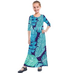 Tropical Greens Leaves Banana Kids  Quarter Sleeve Maxi Dress by Mariart