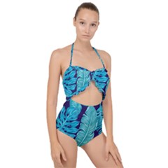 Tropical Greens Leaves Banana Scallop Top Cut Out Swimsuit