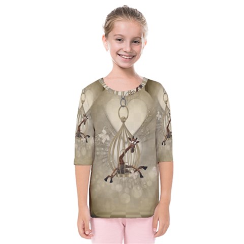 Funny Giraffe With Herats And Butterflies Kids  Quarter Sleeve Raglan Tee by FantasyWorld7