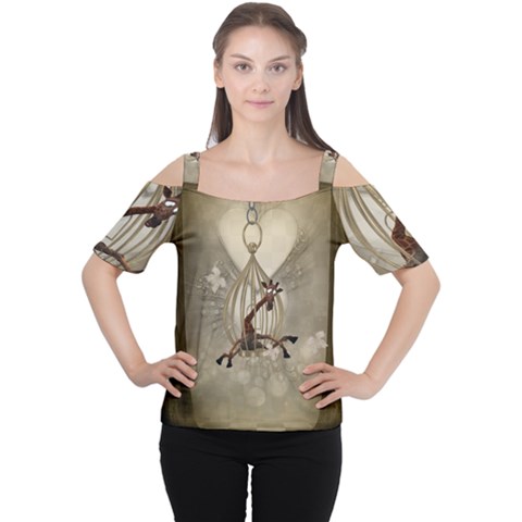 Funny Giraffe With Herats And Butterflies Cutout Shoulder Tee by FantasyWorld7