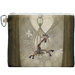 Funny Giraffe With Herats And Butterflies Canvas Cosmetic Bag (xxxl) by FantasyWorld7