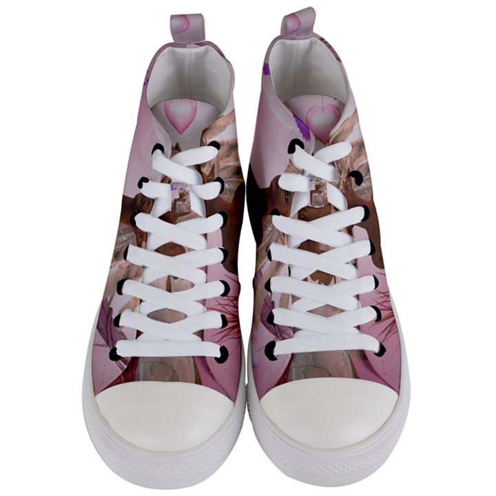 Wonderful Fairy With Feather Hair Women s Mid-Top Canvas Sneakers