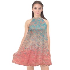 Coral Sea Halter Neckline Chiffon Dress 