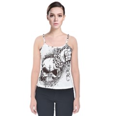 Skull And Crossbones Velvet Spaghetti Strap Top by Alisyart