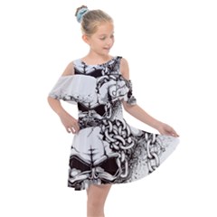 Skull And Crossbones Kids  Shoulder Cutout Chiffon Dress by Alisyart