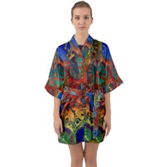 Time Clock Distortion Quarter Sleeve Kimono Robe by Mariart