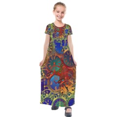 Time Clock Distortion Kids  Short Sleeve Maxi Dress