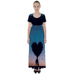Tree Heart At Sunset High Waist Short Sleeve Maxi Dress by WensdaiAmbrose