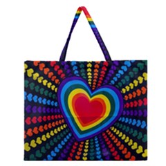 Rainbow Pop Heart Zipper Large Tote Bag by WensdaiAmbrose