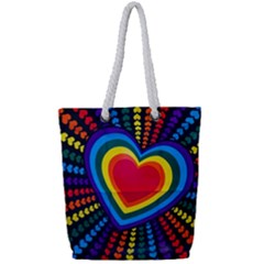 Rainbow Pop Heart Full Print Rope Handle Tote (small) by WensdaiAmbrose