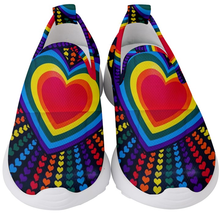 Rainbow Pop Heart Kids  Slip On Sneakers