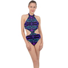 Abstract Pattern Desktop Wallpaper Halter Side Cut Swimsuit by Pakrebo