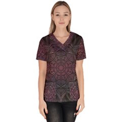 Mandala Neon Symmetric Symmetry Women s V-neck Scrub Top by Pakrebo