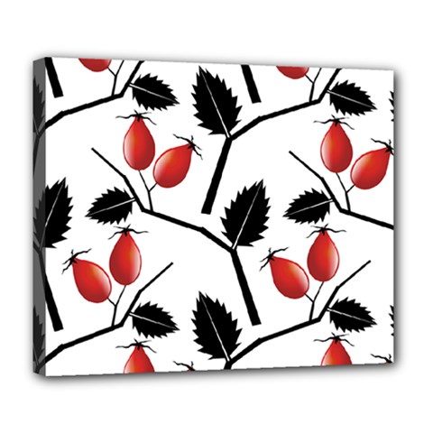 Rose Hip Pattern Branches Autumn Deluxe Canvas 24  X 20  (stretched)