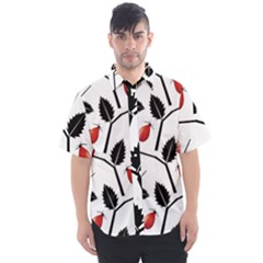 Rose Hip Pattern Branches Autumn Men s Short Sleeve Shirt